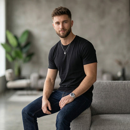 Shorttall® Plain Round Neck Cotton Tee – Black