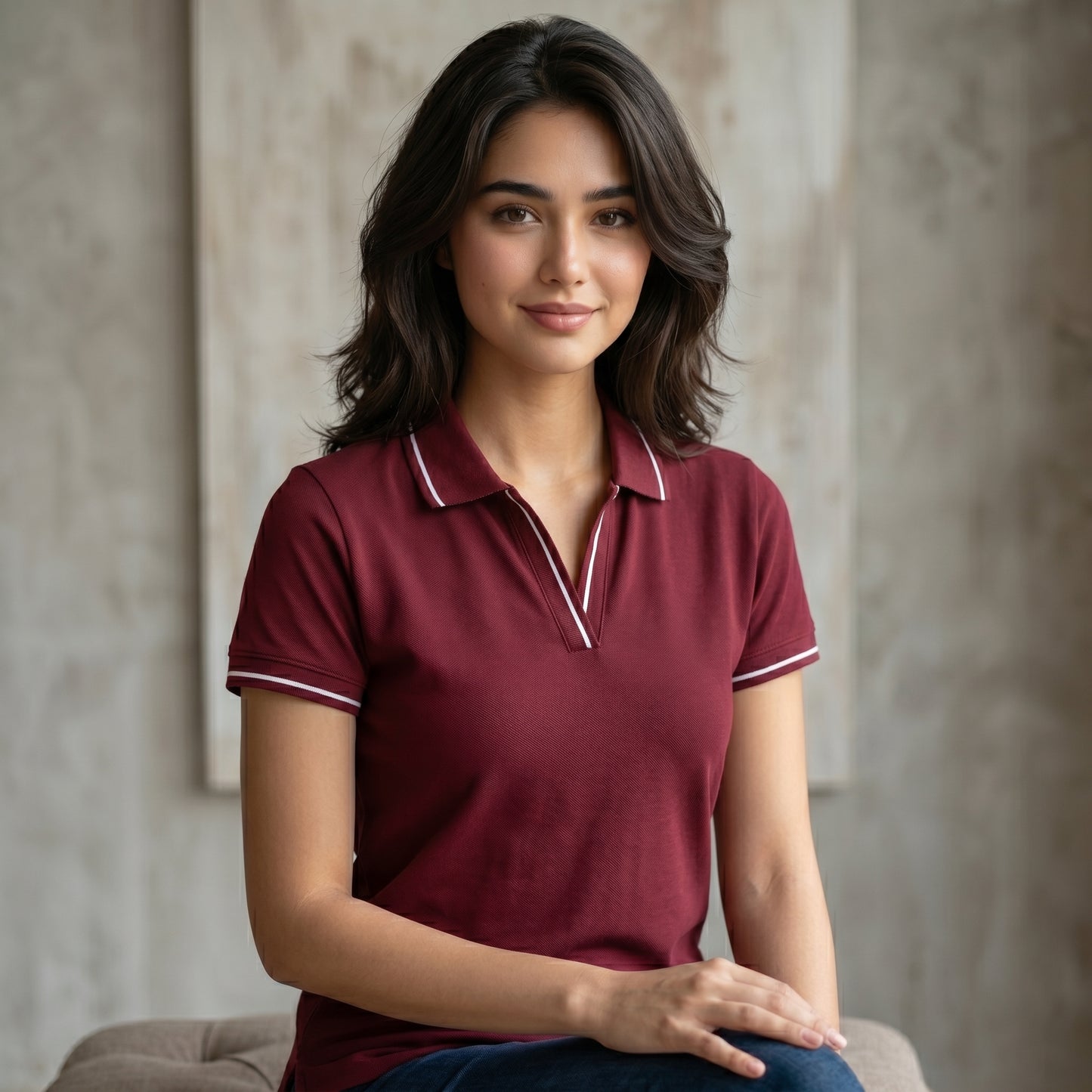 ShortTall® – Premium Women's Polo T-Shirt | Brown with White Tip