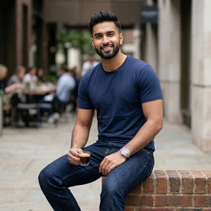 Shorttall® Plain Round Neck Cotton Tee – Navy Blue