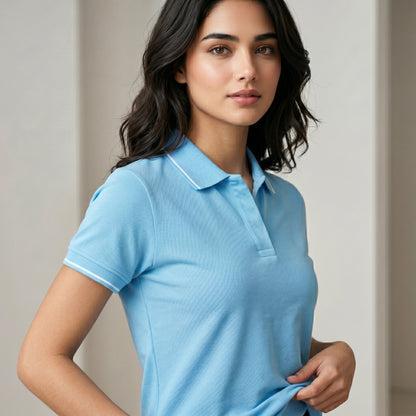 ShortTall® – Premium Women's Polo T-Shirt | Electric Blue with White Tip