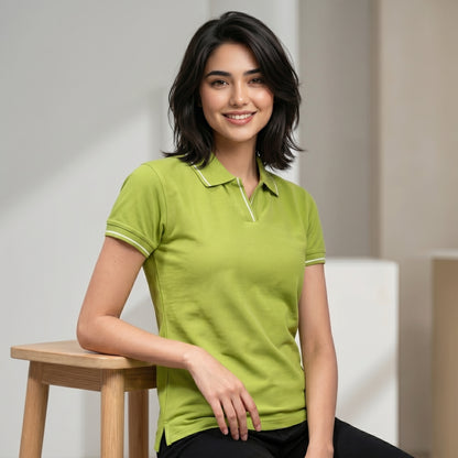 ShortTall® – Premium Women's Polo T-Shirt | Apple Green with White Tip