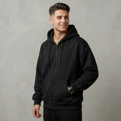 Men Zip-up Hoodie - Black