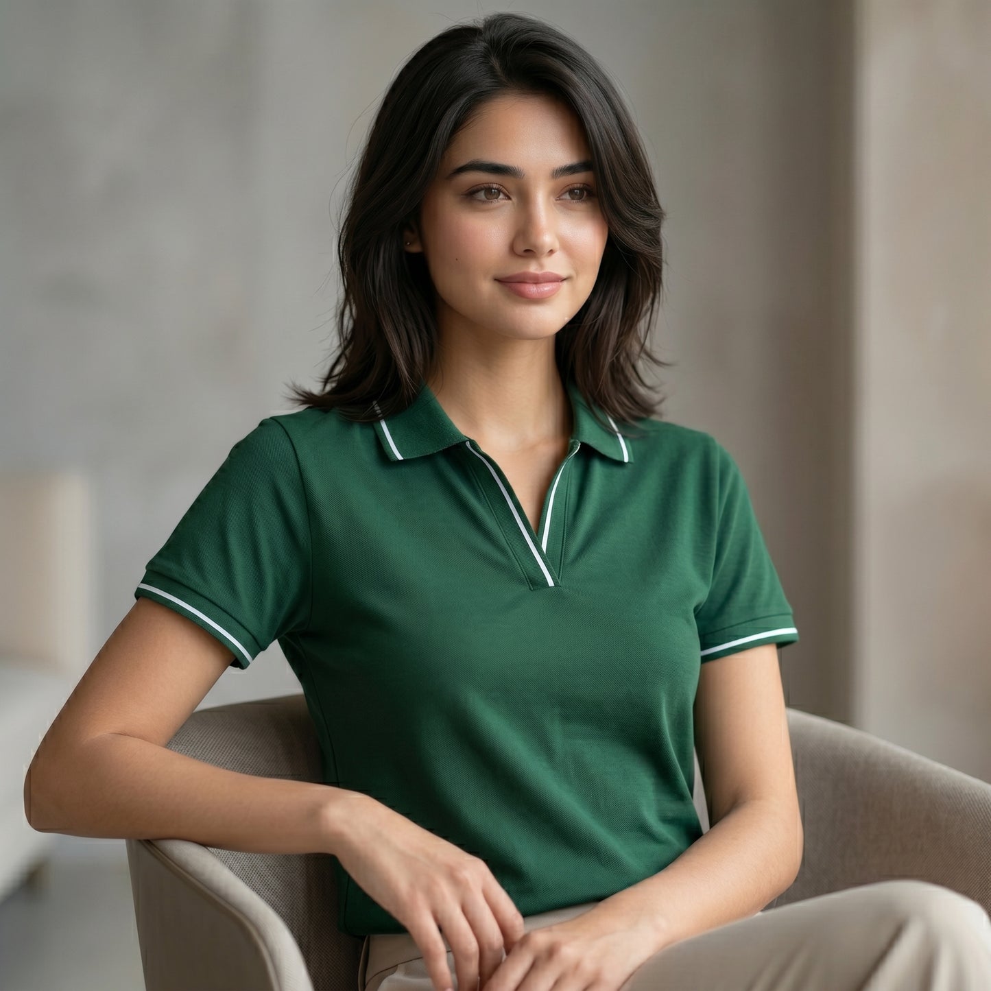 ShortTall® – Premium Women's Polo T-Shirt | Bottle Green with White Tip