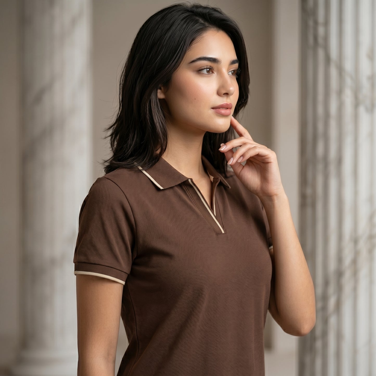 ShortTall® – Premium Women's Polo T-Shirt | Coffee Brown with Cream Tip
