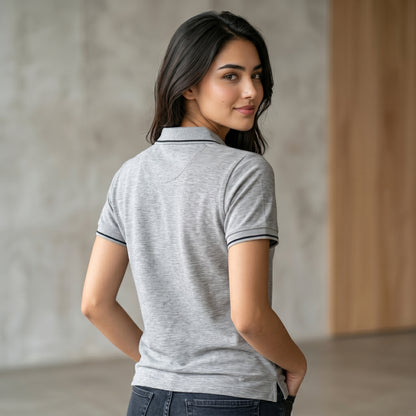 ShortTall® – Premium Women's Polo T-Shirt | Grey Melange with Black Tip