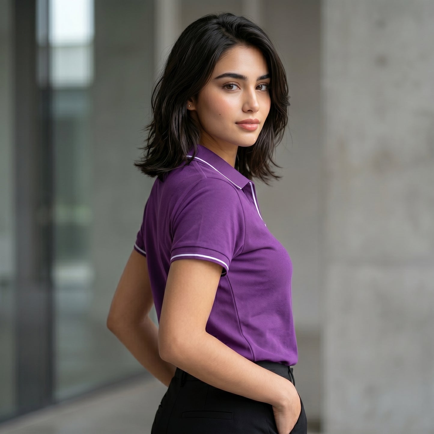 ShortTall® – Premium Women's Polo T-Shirt | Purple with White Tip