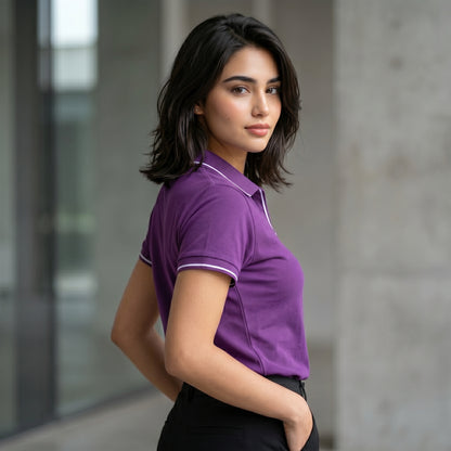 ShortTall® – Premium Women's Polo T-Shirt | Purple with White Tip