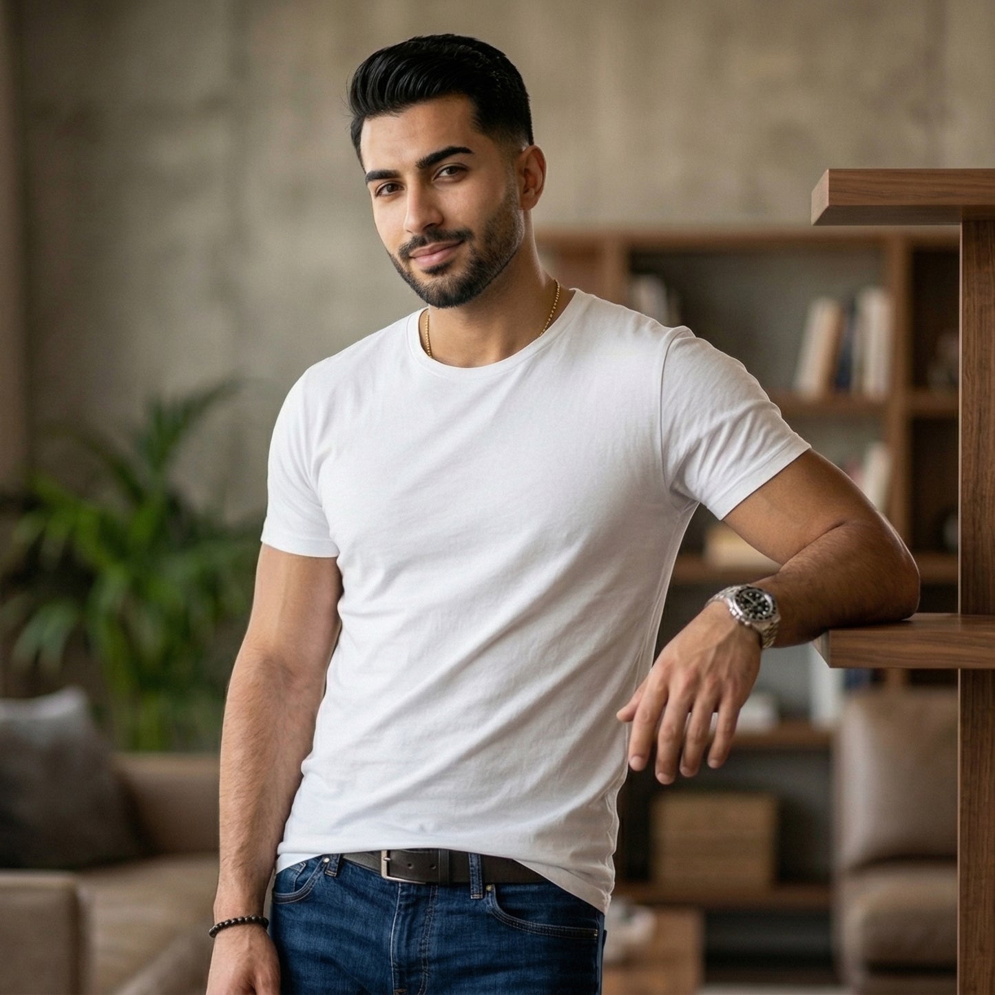 Shorttall® Plain Round Neck Cotton Tee – White