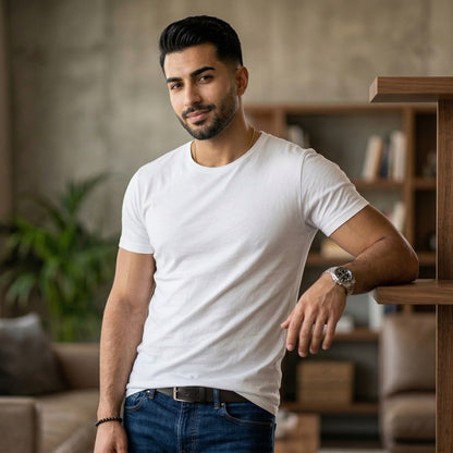 Shorttall® Plain Round Neck Cotton Tee – White