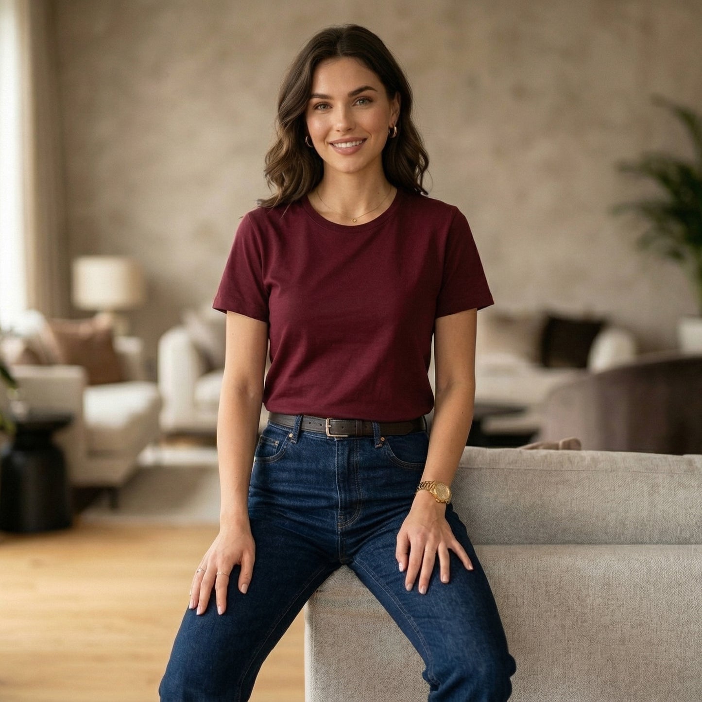Shorttall® Plain Round Neck Cotton Women's Tee –  Maroon