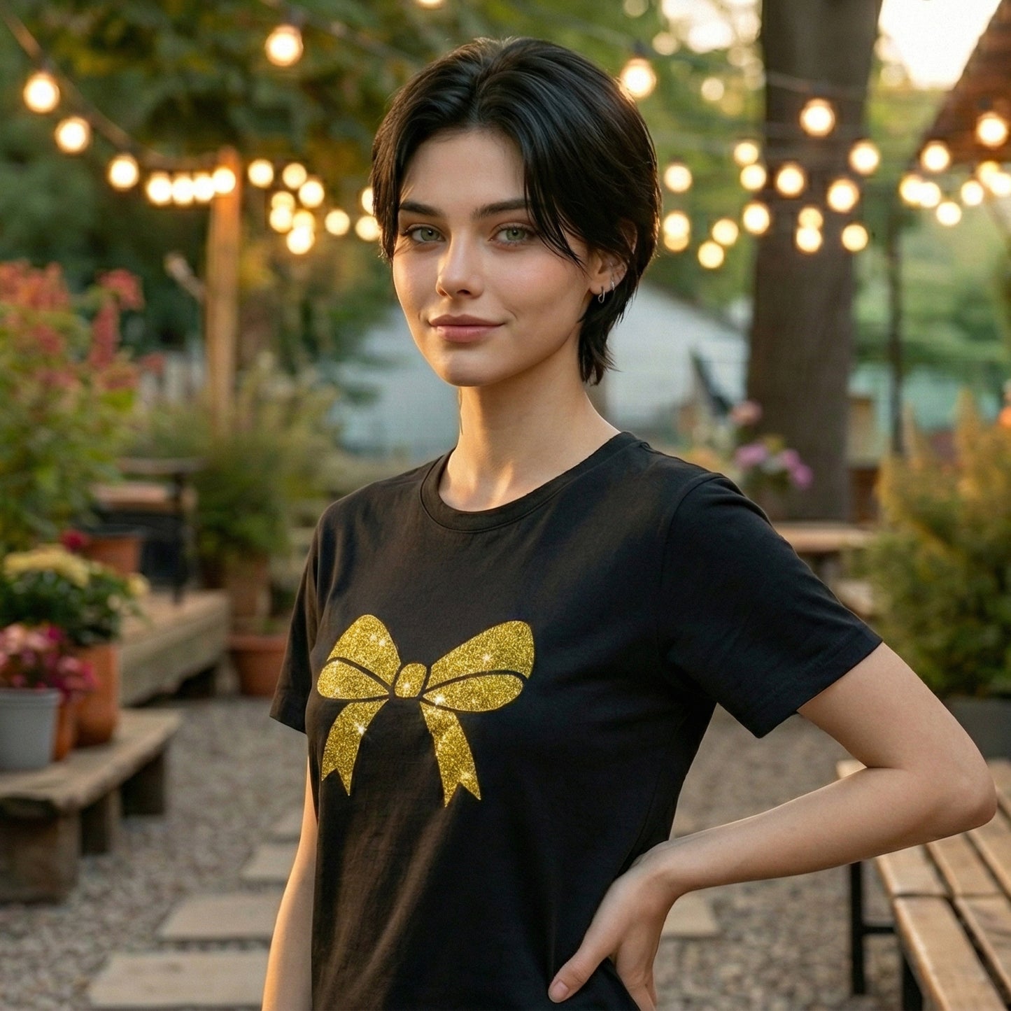 ShortTall® – Premium Women’s T-Shirt | “Golden Bow” Sparkle Edition