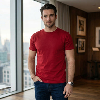 Shorttall® Plain Round Neck Cotton Tee – Red