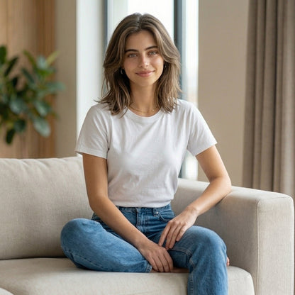Shorttall® Plain Round Neck Cotton Women's Tee – White