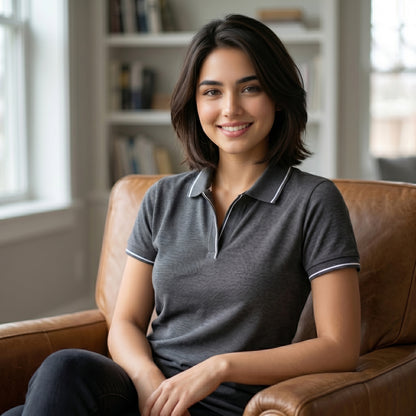 ShortTall® – Premium Women's Polo T-Shirt | Charcoal Grey with White Tip