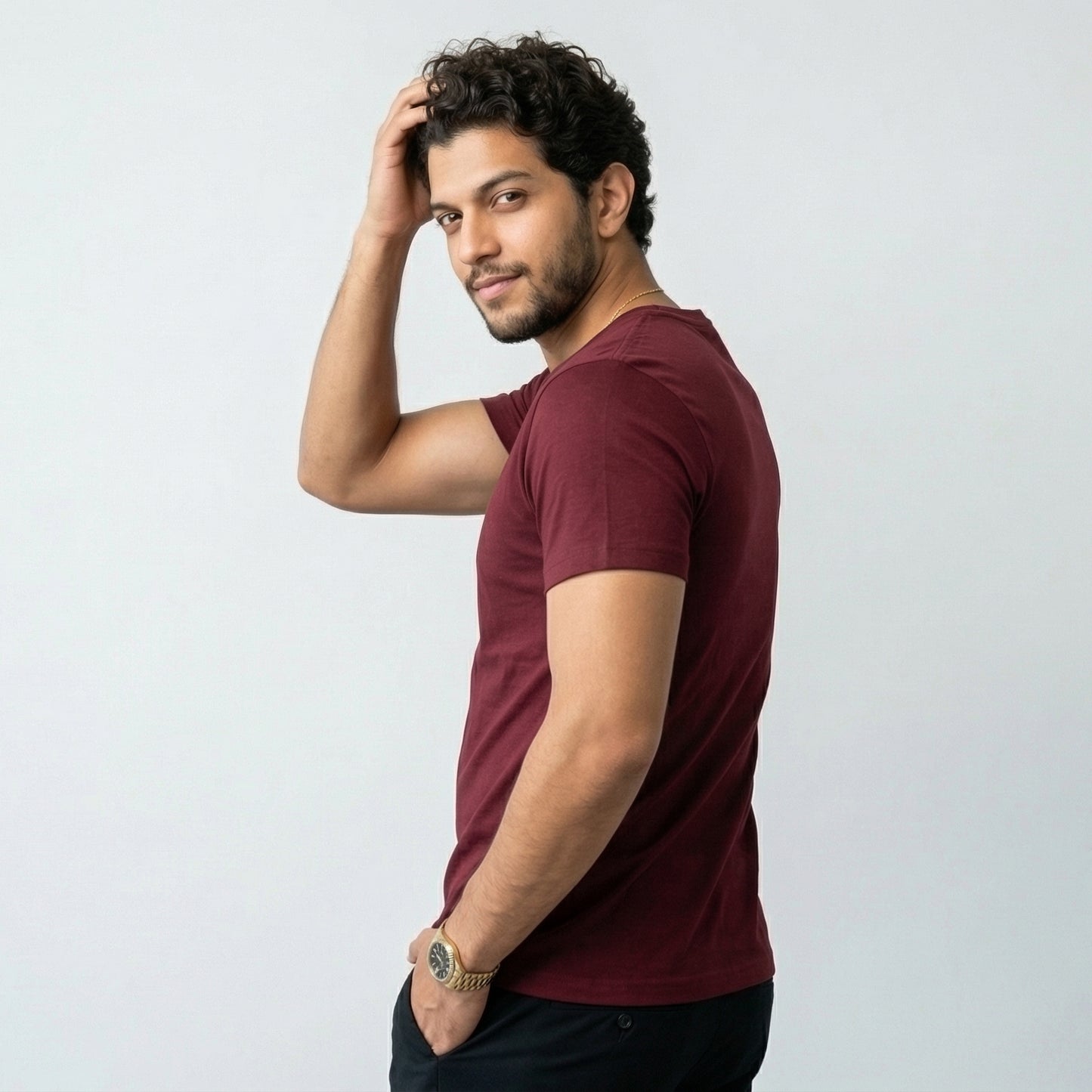 Shorttall® Plain Round Neck Cotton Tee – Maroon