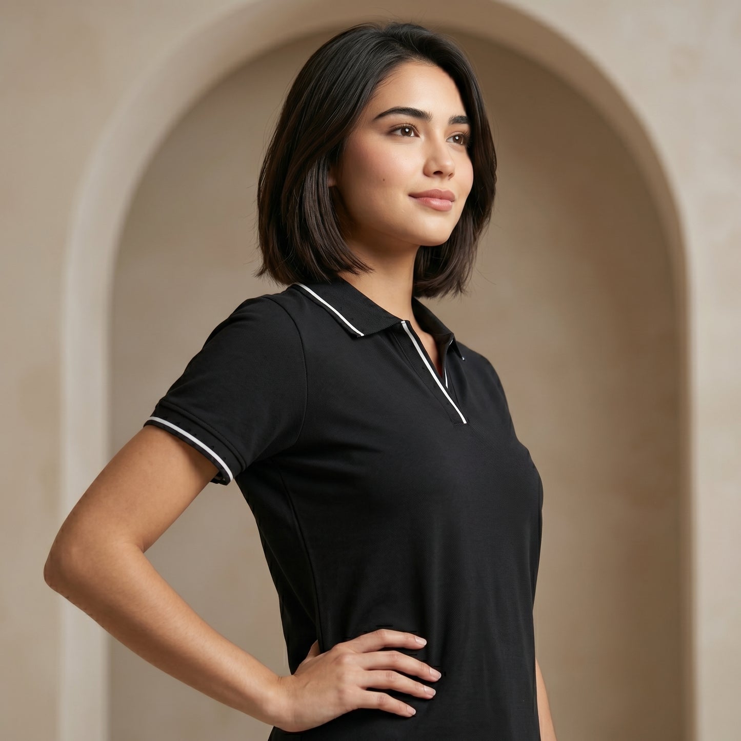 ShortTall® – Premium Women's Polo T-Shirt | Black with White Tip