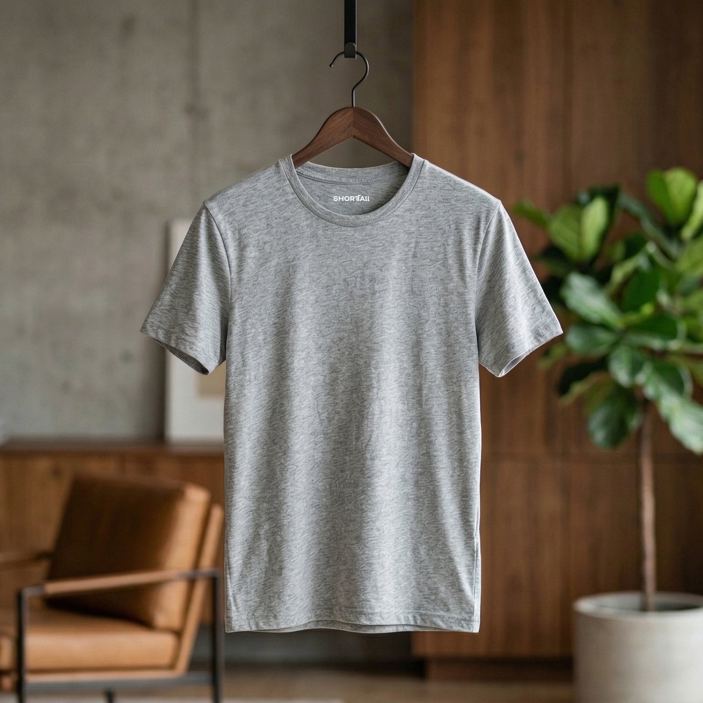 Shorttall® Plain Round Neck Cotton Tee – Grey
