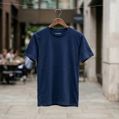 Shorttall® Plain Round Neck Cotton Tee – Navy Blue