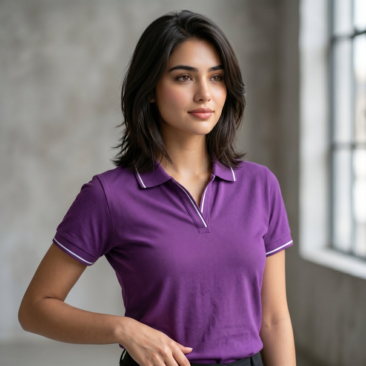 ShortTall® – Premium Women's Polo T-Shirt | Purple with White Tip