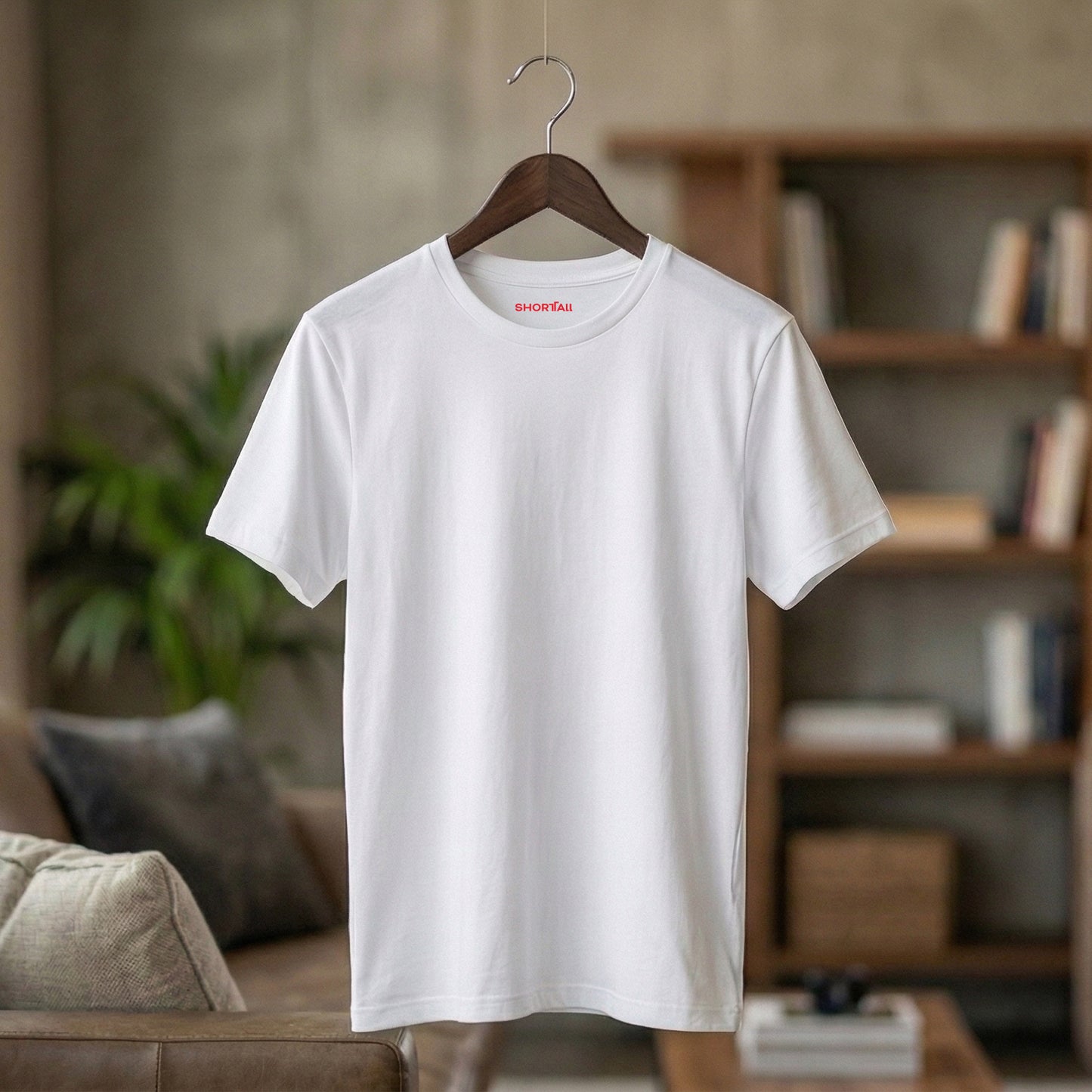 Shorttall® Plain Round Neck Cotton Tee – White