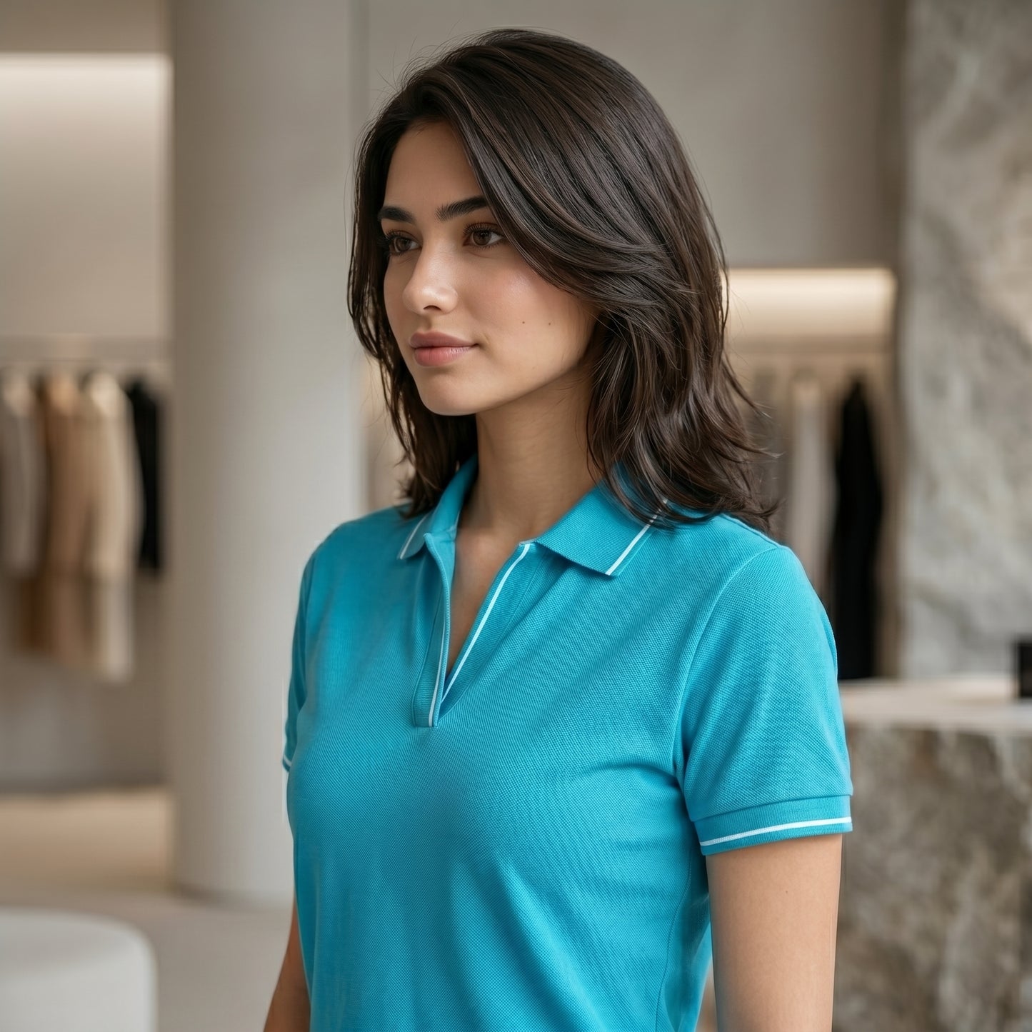 ShortTall® – Premium Women's Polo T-Shirt | Torquoise Blue with White Tip