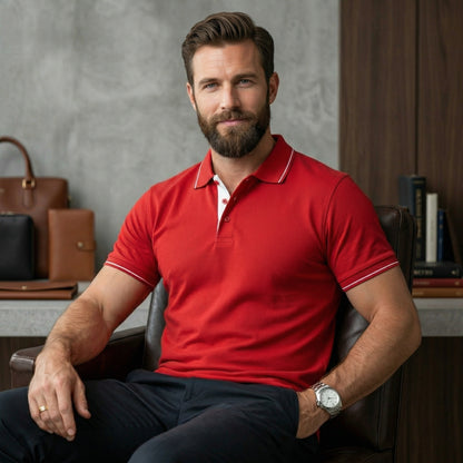 ShortTall® – Premium Polo T-Shirt | Red with White Tip