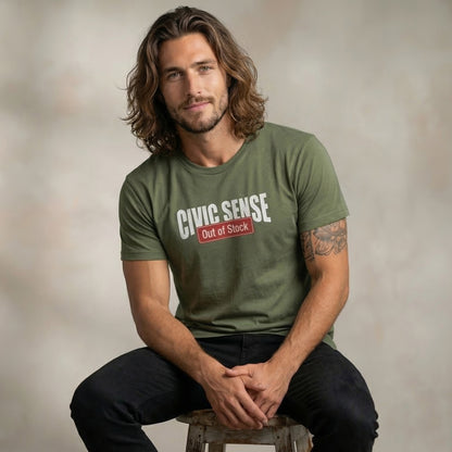 “Civic Sense – Out of Stock” Humor Edition (Bottle Green)