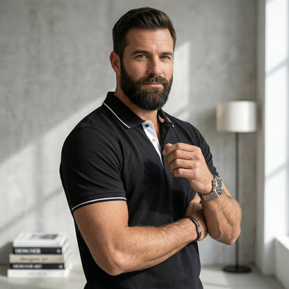 ShortTall® – Premium Polo T-Shirt | Black with White Tip