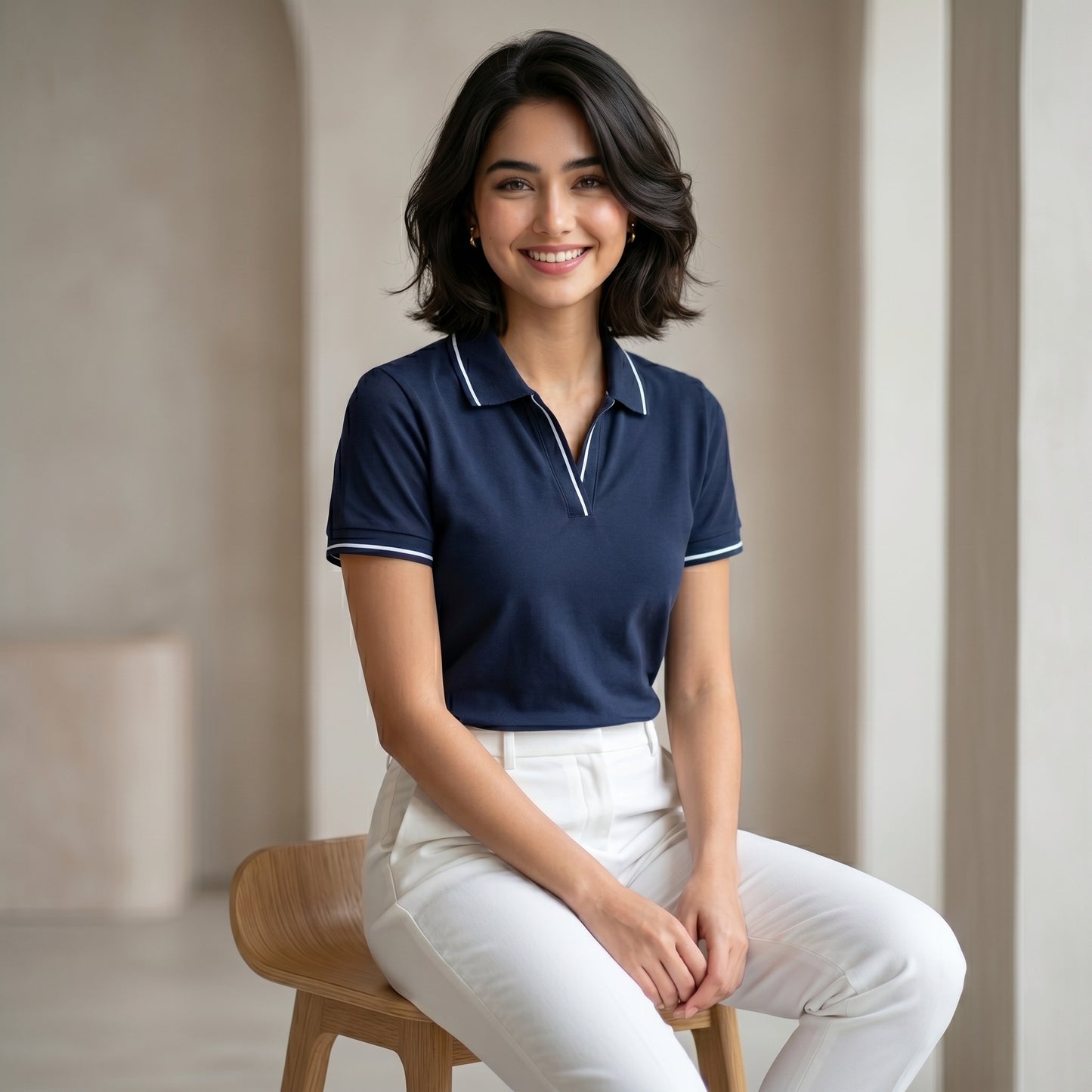 ShortTall® – Premium Women's Polo T-Shirt | Navy Blue with White Tip