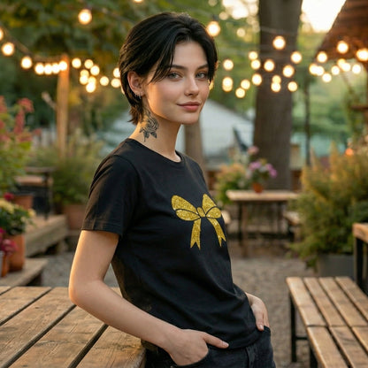 ShortTall® – Premium Women’s T-Shirt | “Golden Bow” Sparkle Edition
