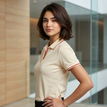 ShortTall® – Premium Women's Polo T-Shirt | Cream with Red Tip
