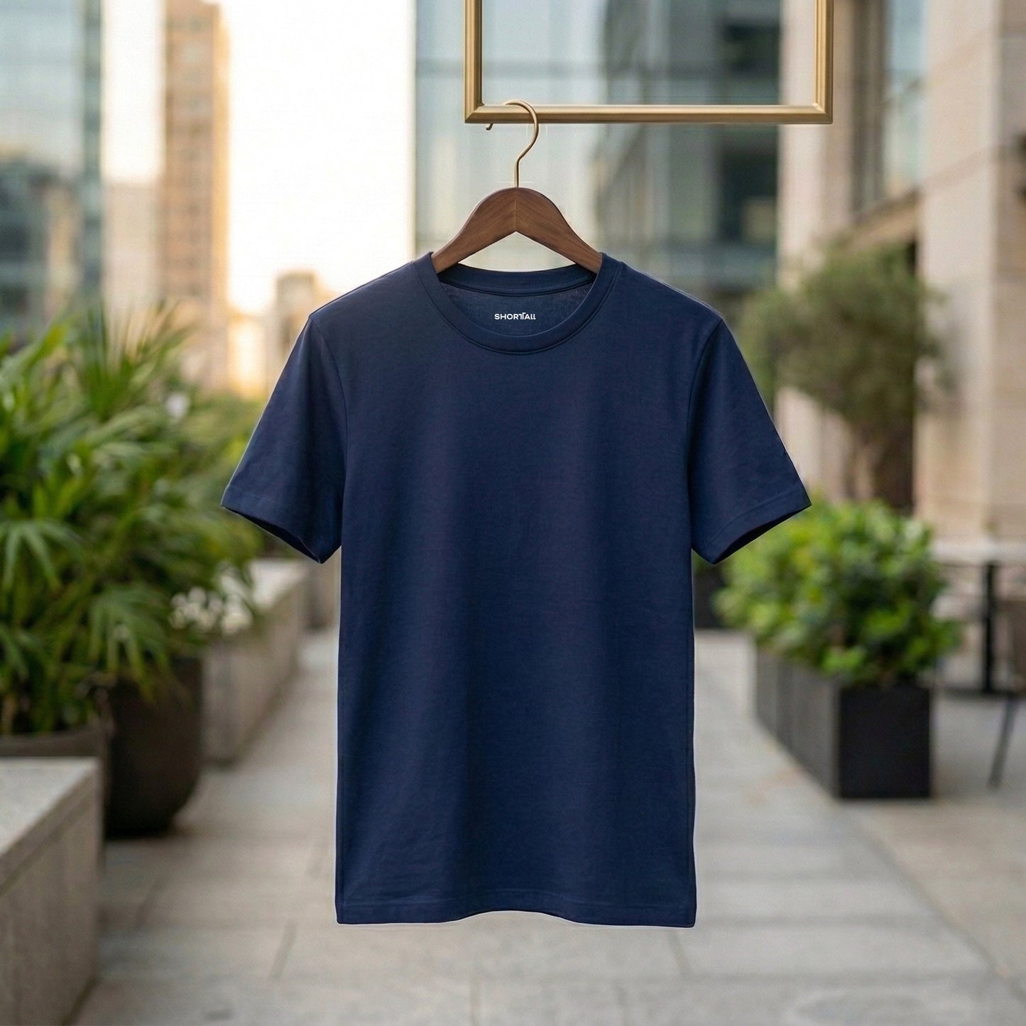 Shorttall® Plain Round Neck Cotton Women's Tee – Navy Blue