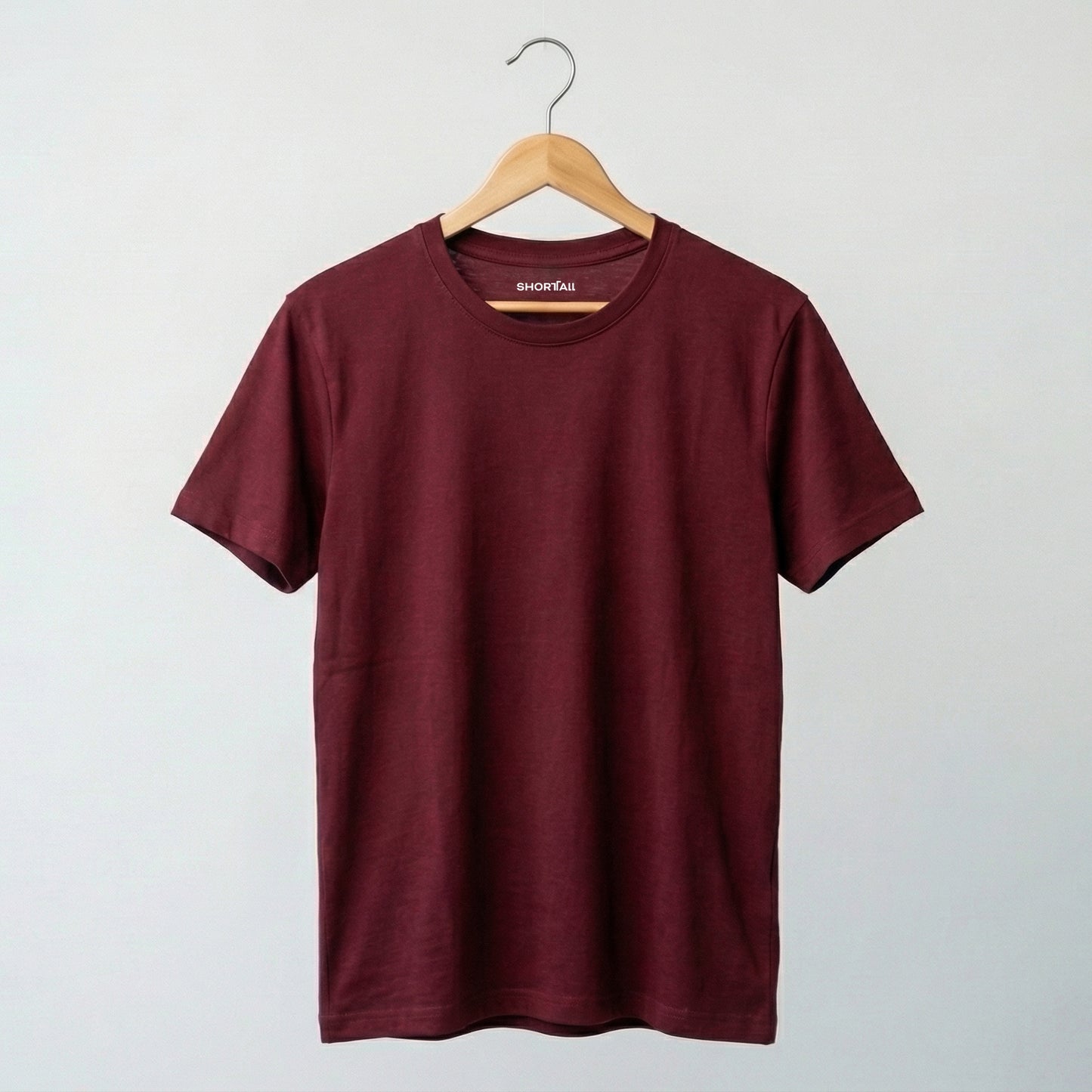 Shorttall® Plain Round Neck Cotton Tee – Maroon