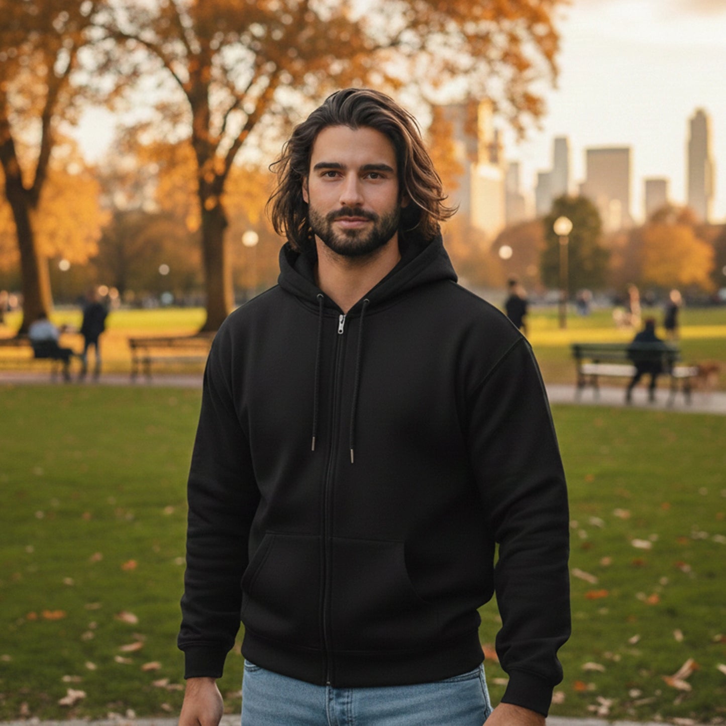 Men Zip-up Hoodie - Black