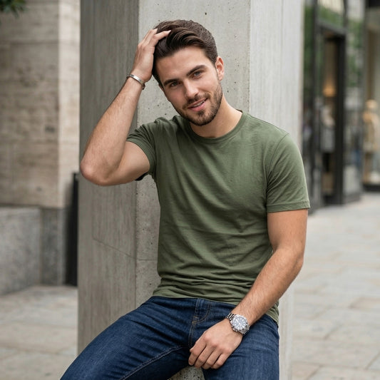 Shorttall® Plain Round Neck Cotton Tee – Military Green