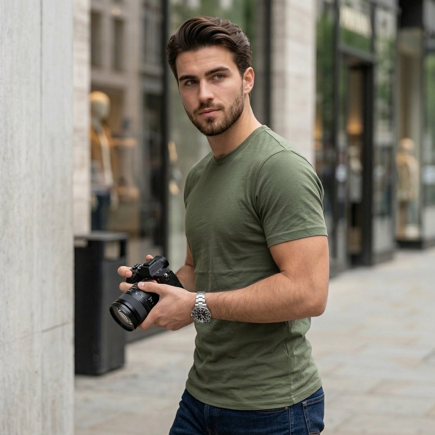 Shorttall® Plain Round Neck Cotton Tee – Military Green