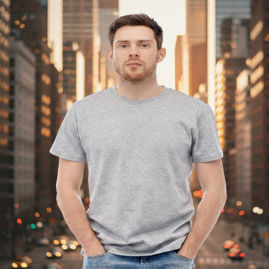 Shorttall® Plain Round Neck Cotton Tee – Grey